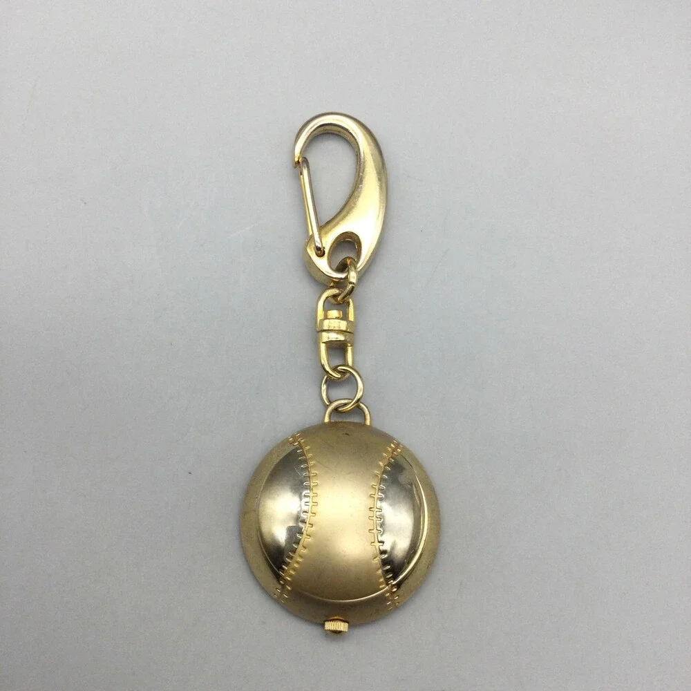 JQ-JQ Key Ring Watch Mens 31.4mm White Dial Gold Tone Baseball New Battery